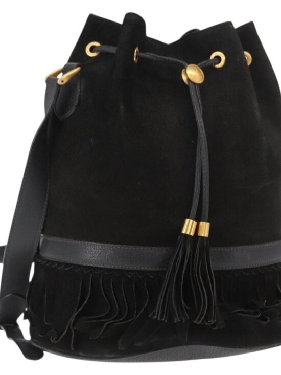 Gucci Handbags - GUCCI Shoulder Bag Suede Leather Black Gold Auth BA8456